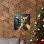 Descarga digital: Póster de gato extraterrestre con fotobomba — Arte mural vertical mate