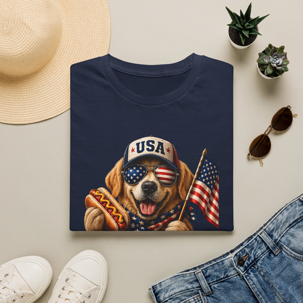 4th of July Dog T-Shirt — "Hot Dogs & Good Vibes" USA Flag Tee