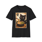 Camiseta de gato ramen: un adorable gato negro comiendo ramen, personaje vintage japonés de amor.