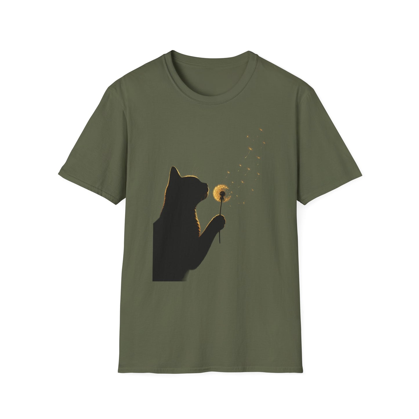 Cat Silhouette Dandelion Tee — Whimsical Night Cat T-Shirt