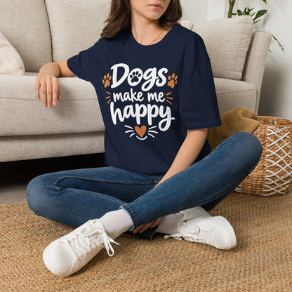 Dogs Make Me Happy T-Shirt — Cute Paw Print Dog Lover Tee
