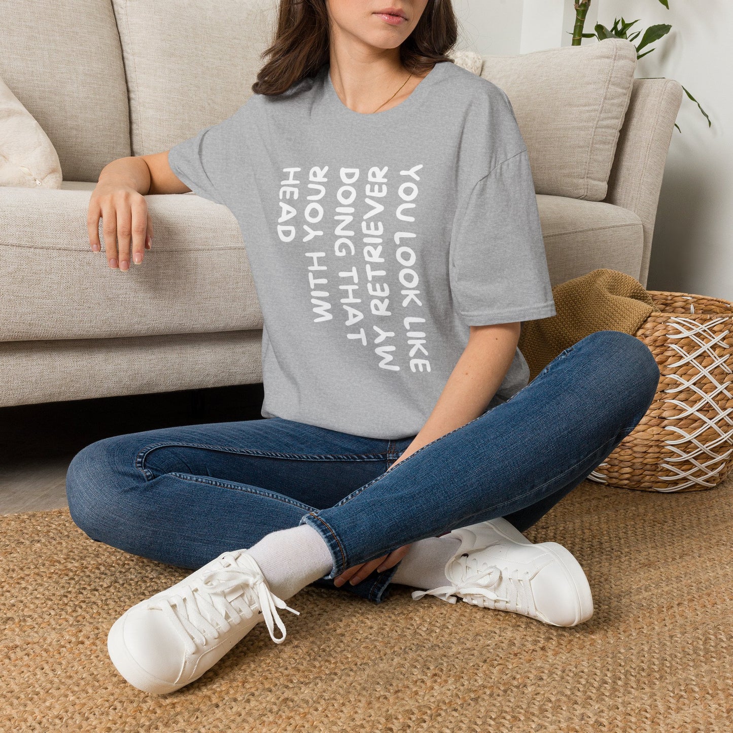 T‑Shirt — “With Your Head I Look Like My Retriever” Vertical Text Graphic Tee