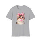 Cute Cat T-Shirt — Kitty with Glasses, Pink Bow & Bubblegum
