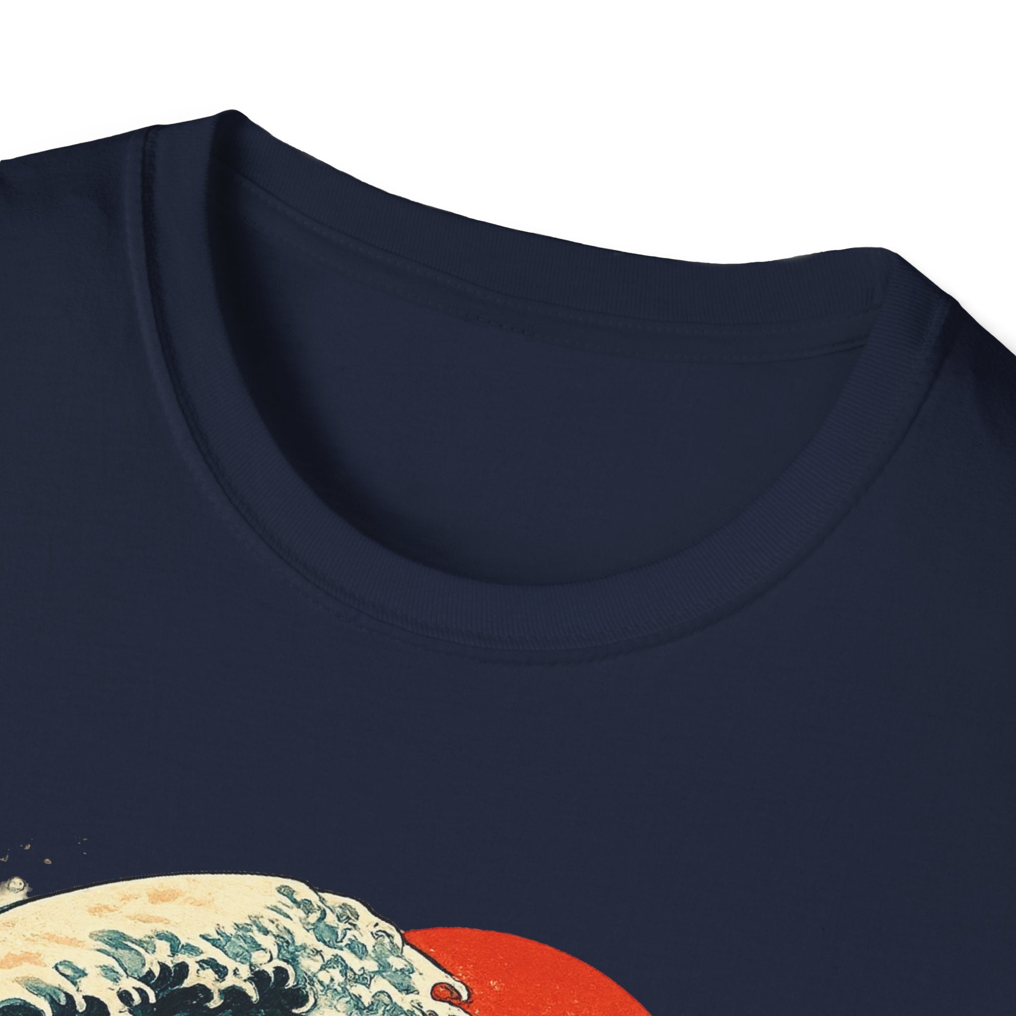 Camiseta Surfing Cat — Camiseta con gráfico de atardecer estilo japonés con olas retro