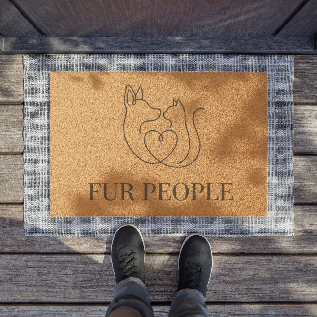 Doormat — 'Fur People' Pet Welcome Mat with Cat & Dog Heart Design