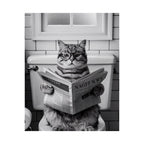 Cat Reading Newspaper Poster — Funny Black & White Matte Vertical Wall Art