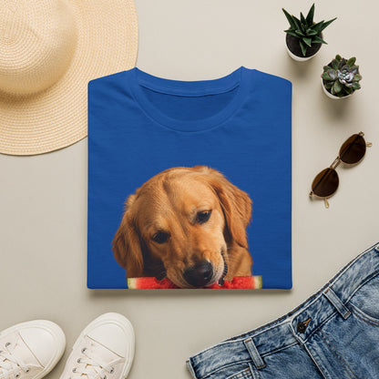 Dog Eating Watermelon T-Shirt — Cute Golden Retriever Summer Tee