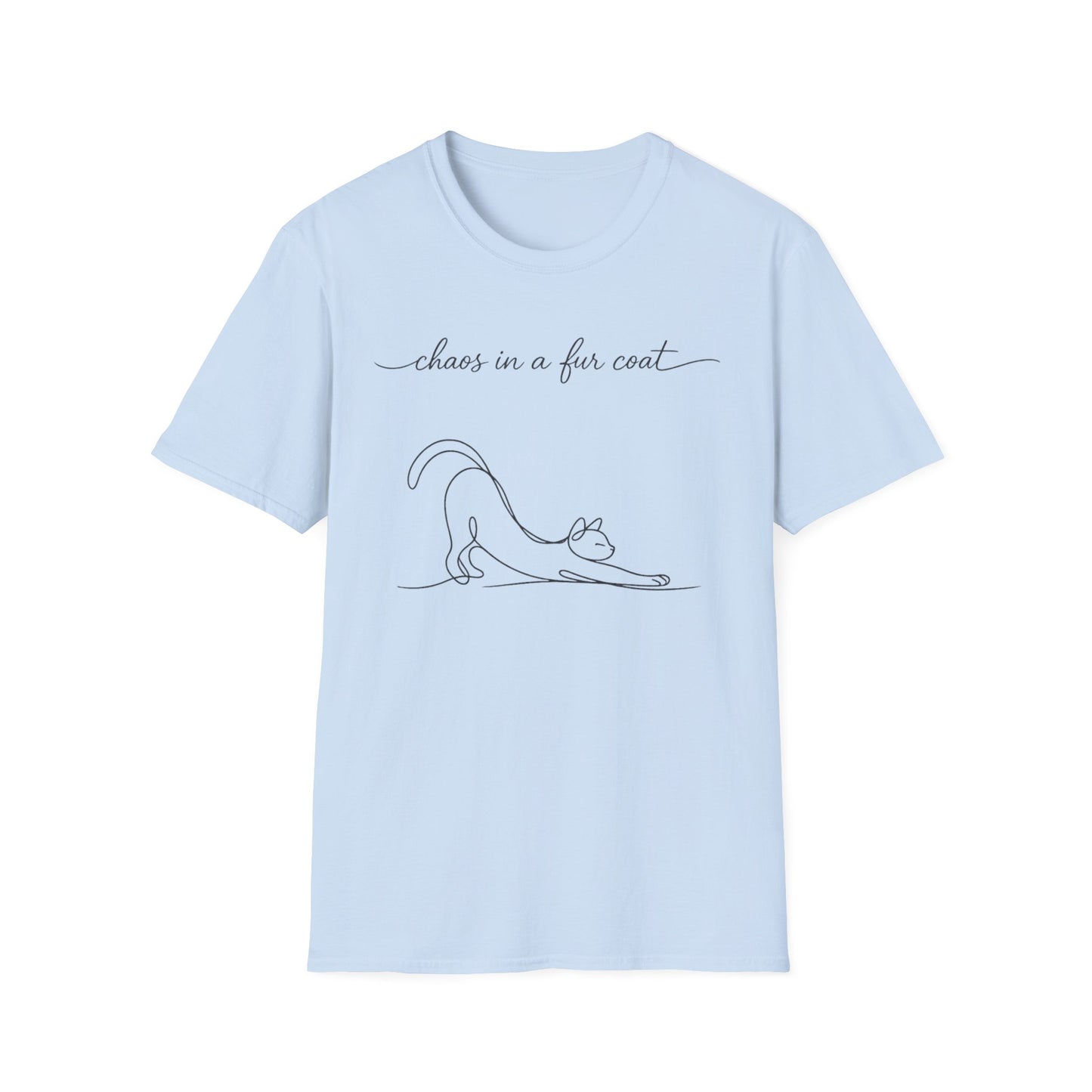 Cat Line Art T-Shirt — "chaos in a fur coat" Minimalist Cat Shirt