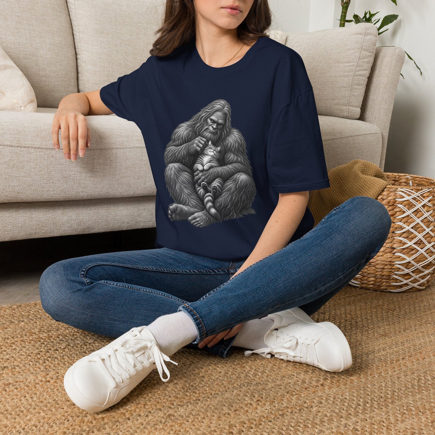 Bigfoot & Kitten T-Shirt — Cute Sasquatch Holding Cat Graphic Tee