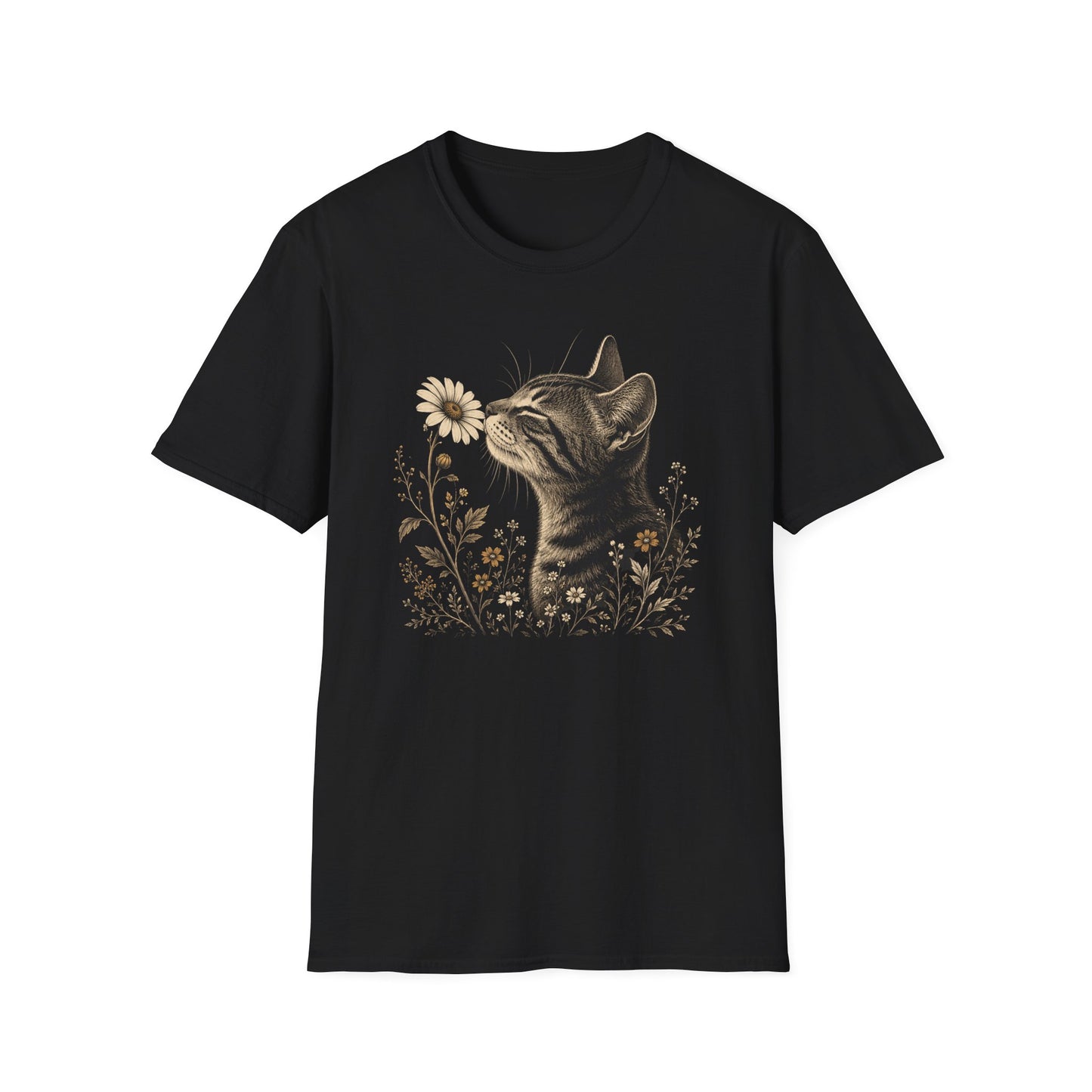 Cat & Wildflower T-Shirt — Whimsical Floral Kitty Tee