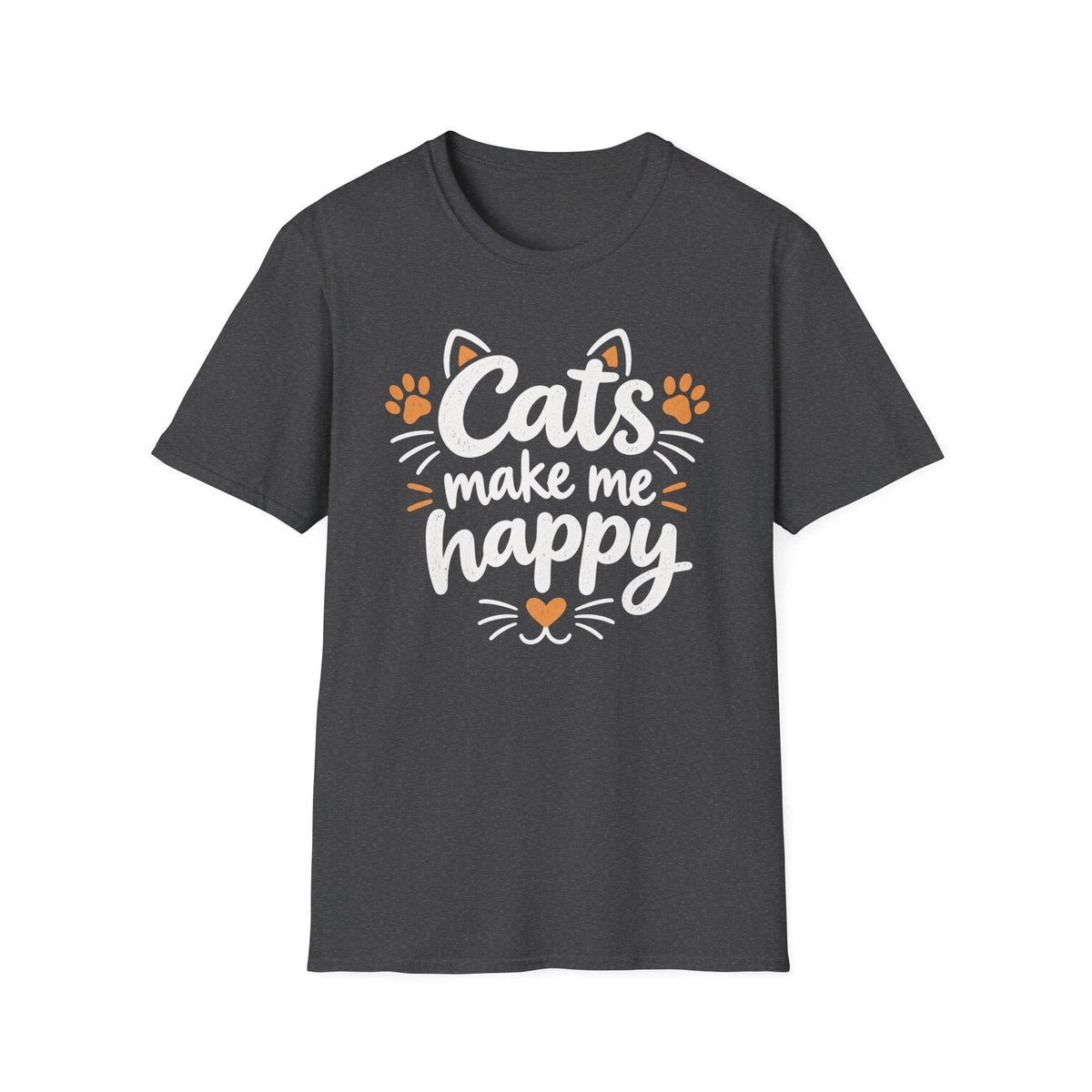 Cats make me happy T‑Shirt – Cute Paw Print & Heart Graphic Tee