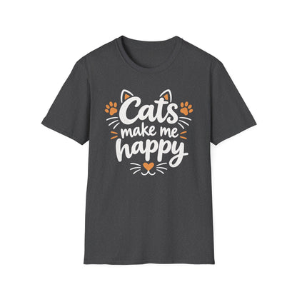 Cats make me happy T‑Shirt – Cute Paw Print & Heart Graphic Tee