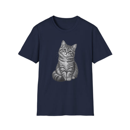 Cat Portrait T-Shirt — Realistic Gray Tabby Kitten Tee