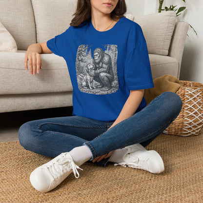 Bigfoot & Dog Graphic T-Shirt — Retro Wilderness Sasquatch Design