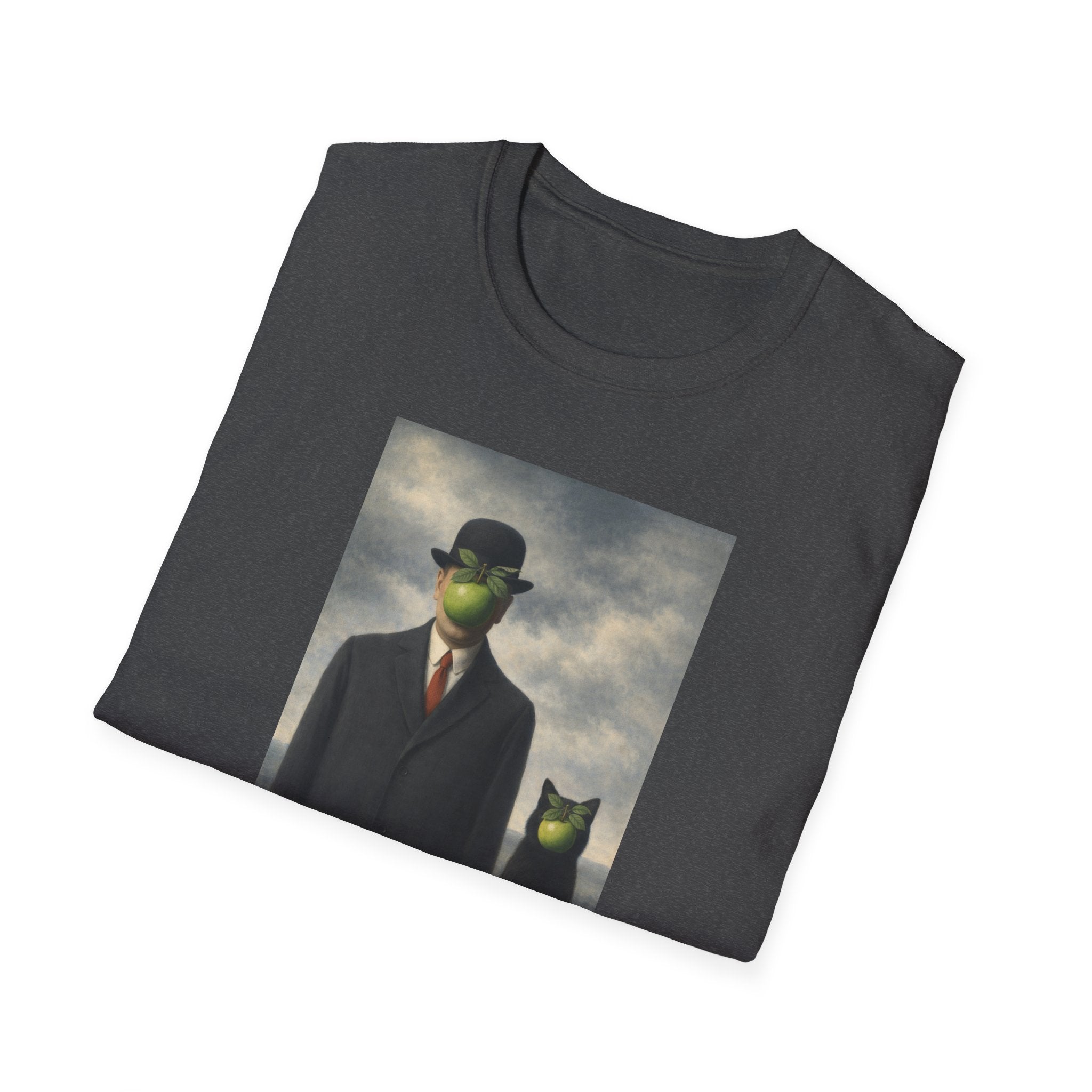 Surreal Magritte-Inspired Man with Apple T-Shirt — Vintage Surrealist Art Tee