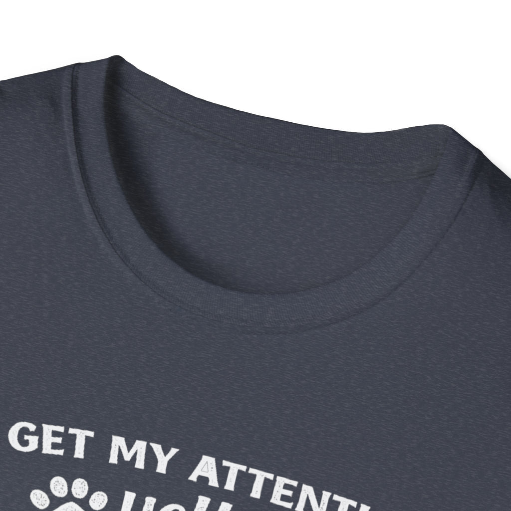 Camiseta para amantes de los gatos: «Para llamar mi atención, grita miau tan fuerte como puedas». Camiseta divertida para mascotas.