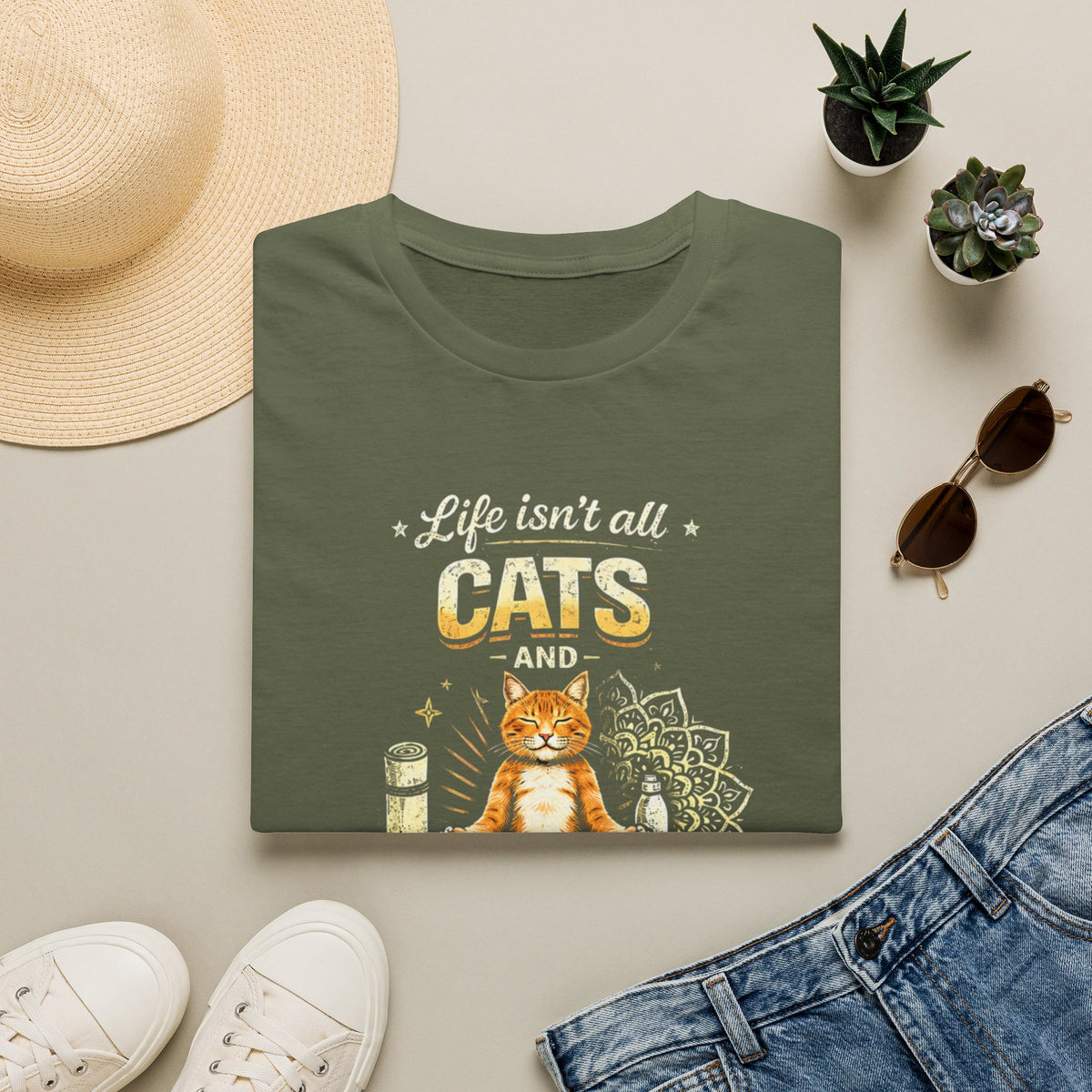 Cats and Yoga T-Shirt — "Life Isn’t All Cats and Yoga (But It Should Be)" Funny Cat Lover Tee
