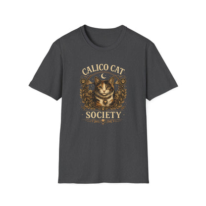 Calico Cat Society T-Shirt — Vintage Moon & Floral Cat Graphic