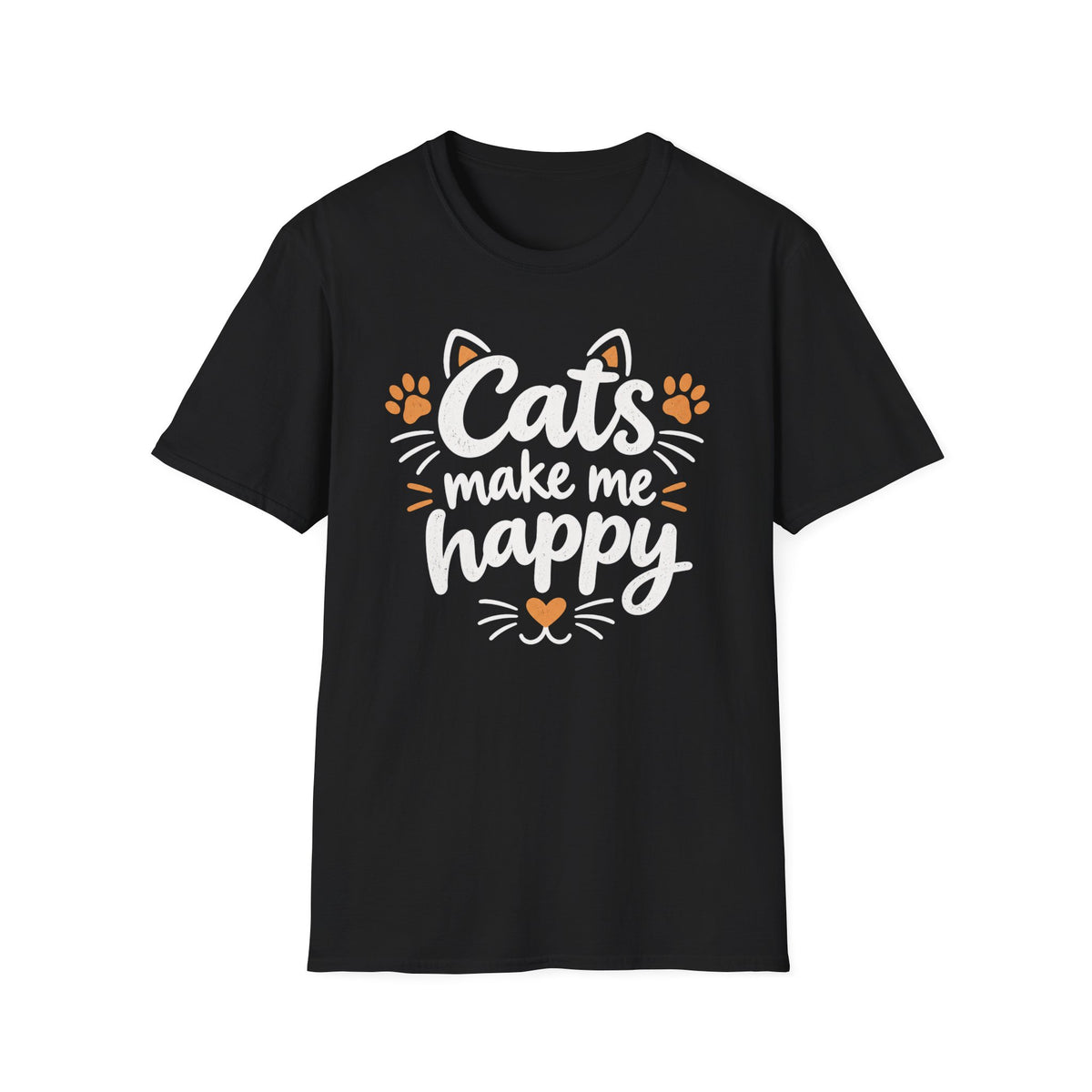 Cats make me happy T‑Shirt – Cute Paw Print & Heart Graphic Tee