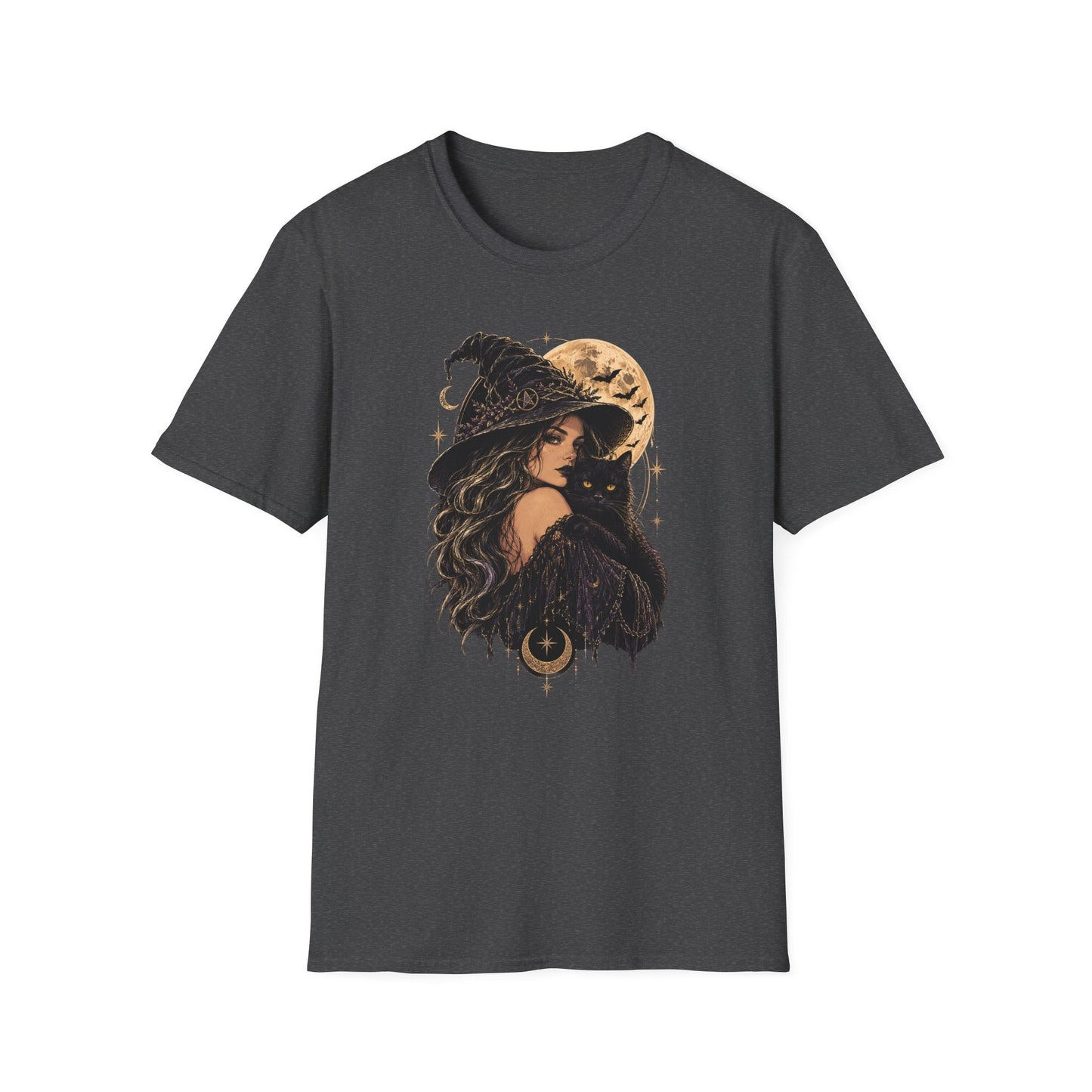 Witch & Black Cat Moon T-Shirt — Mystical Halloween Graphic Tee