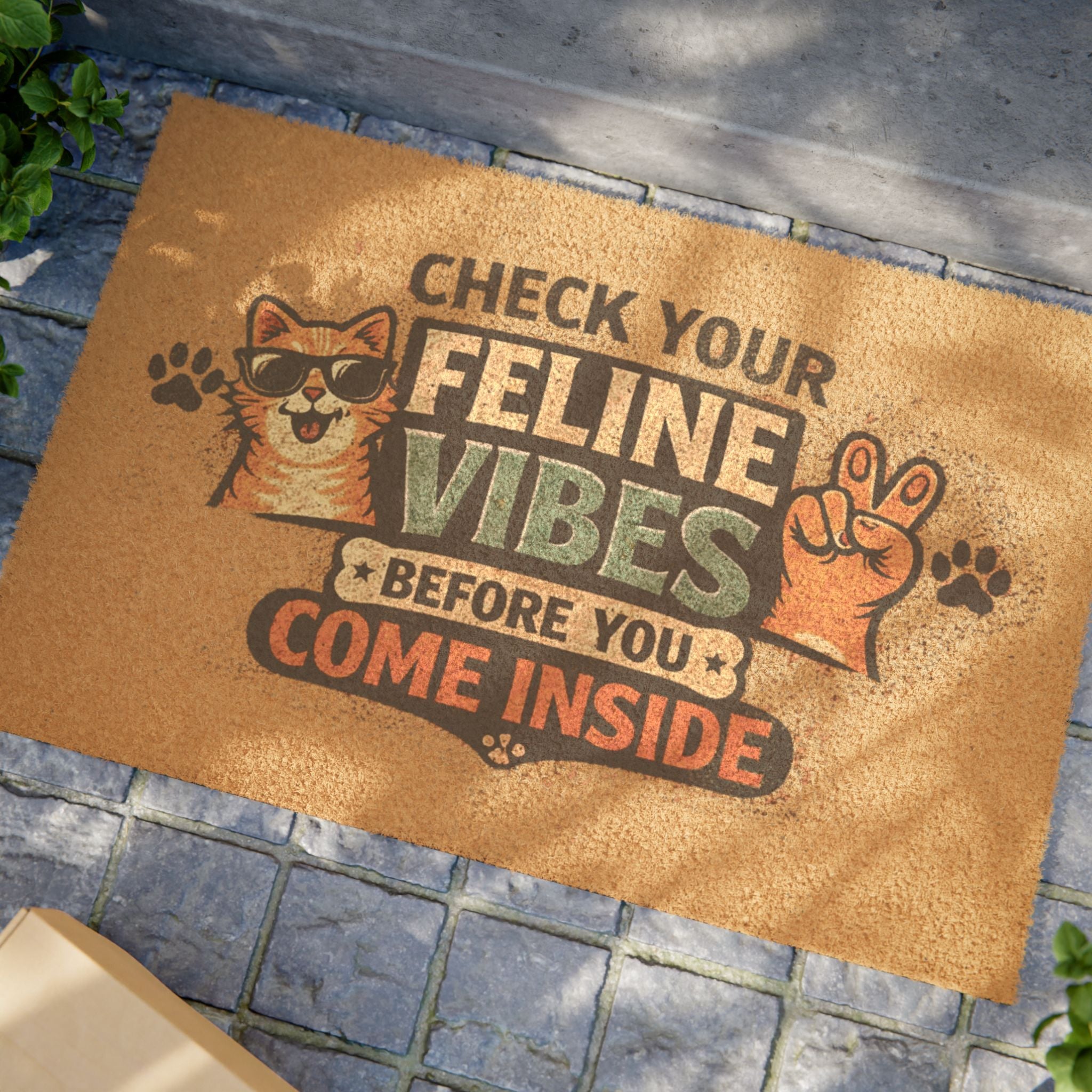 Check Your Feline Vibes Doormat — Funny Cat Welcome Mat