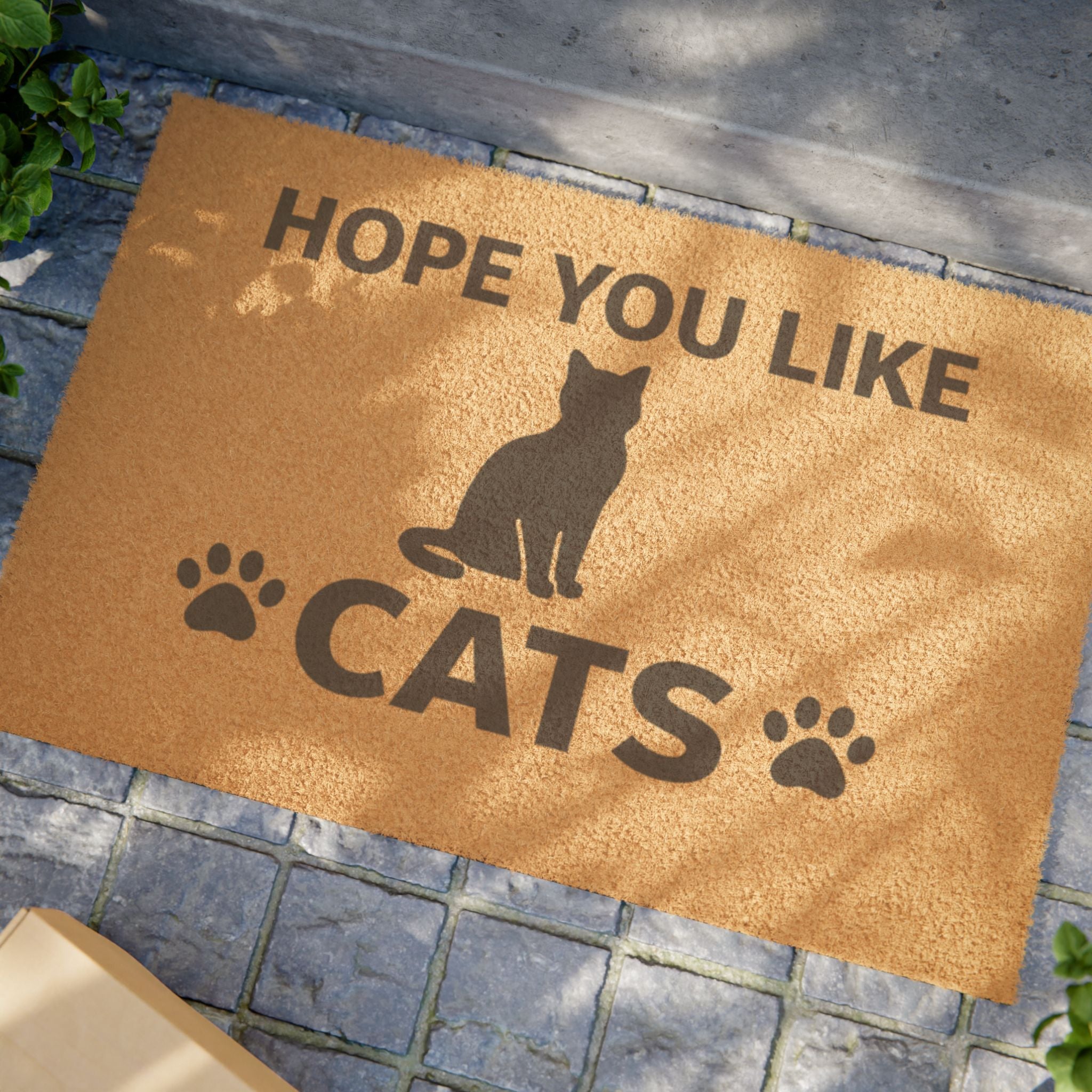 Felpudo "Espero que te gusten los gatos": divertido felino con huellas de patas para amantes de los gatos