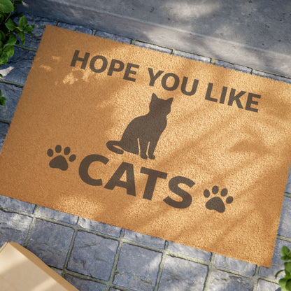 Felpudo "Espero que te gusten los gatos": divertido felino con huellas de patas para amantes de los gatos