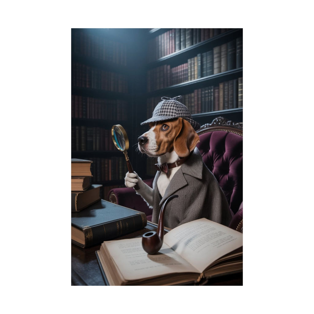 Póster mate de Detective Beagle — Arte mural vintage de perro de biblioteca