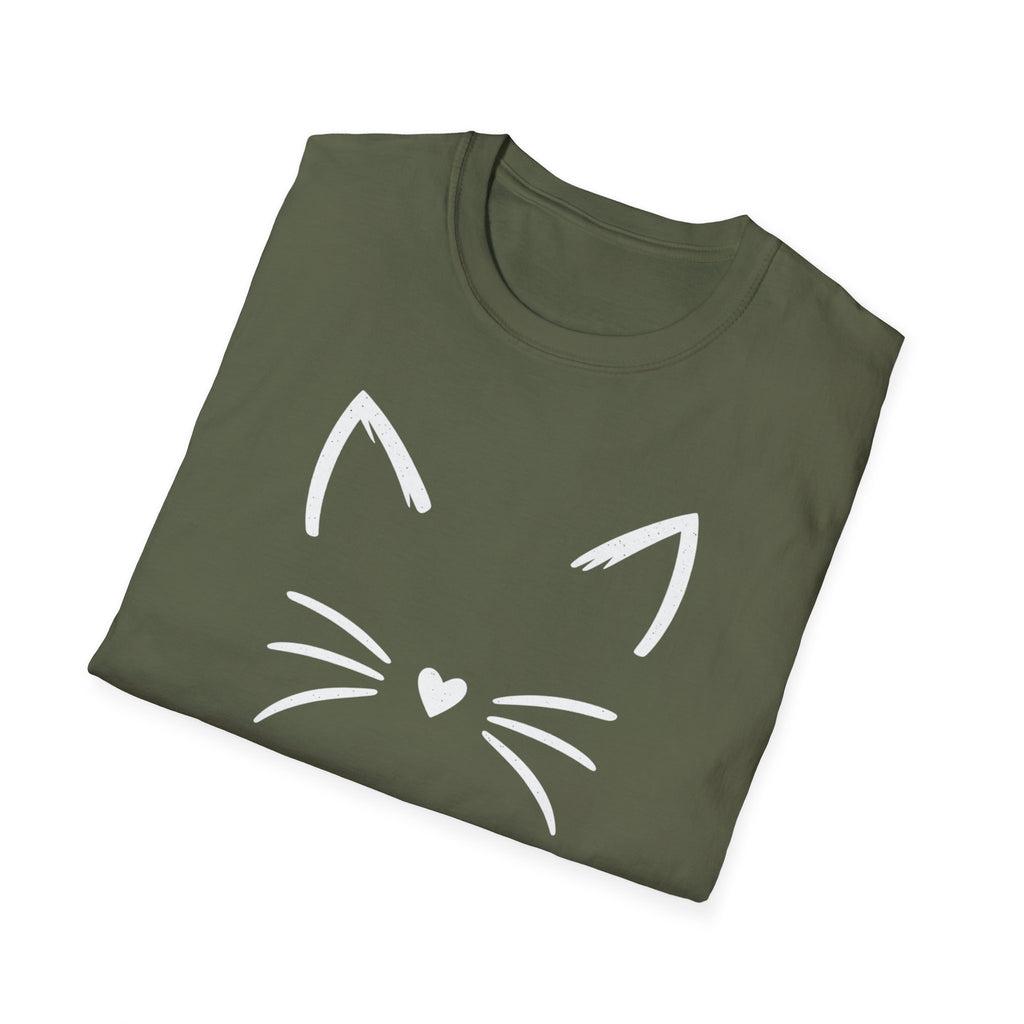 Cat Face Heart Nose T-Shirt — Cute Minimal Graphic Tee for Cat Lovers