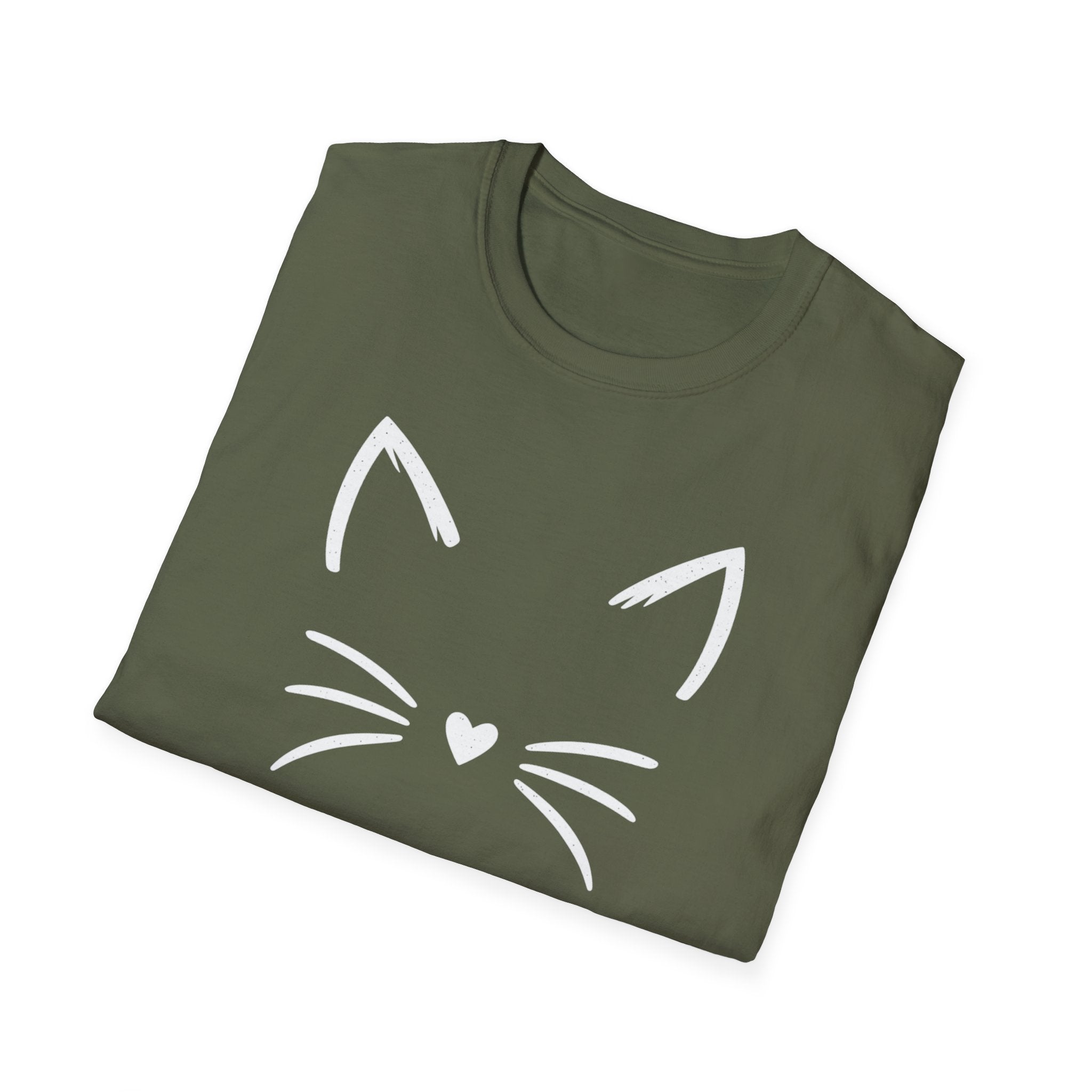 Cat Face Heart Nose T-Shirt — Cute Minimal Graphic Tee for Cat Lovers