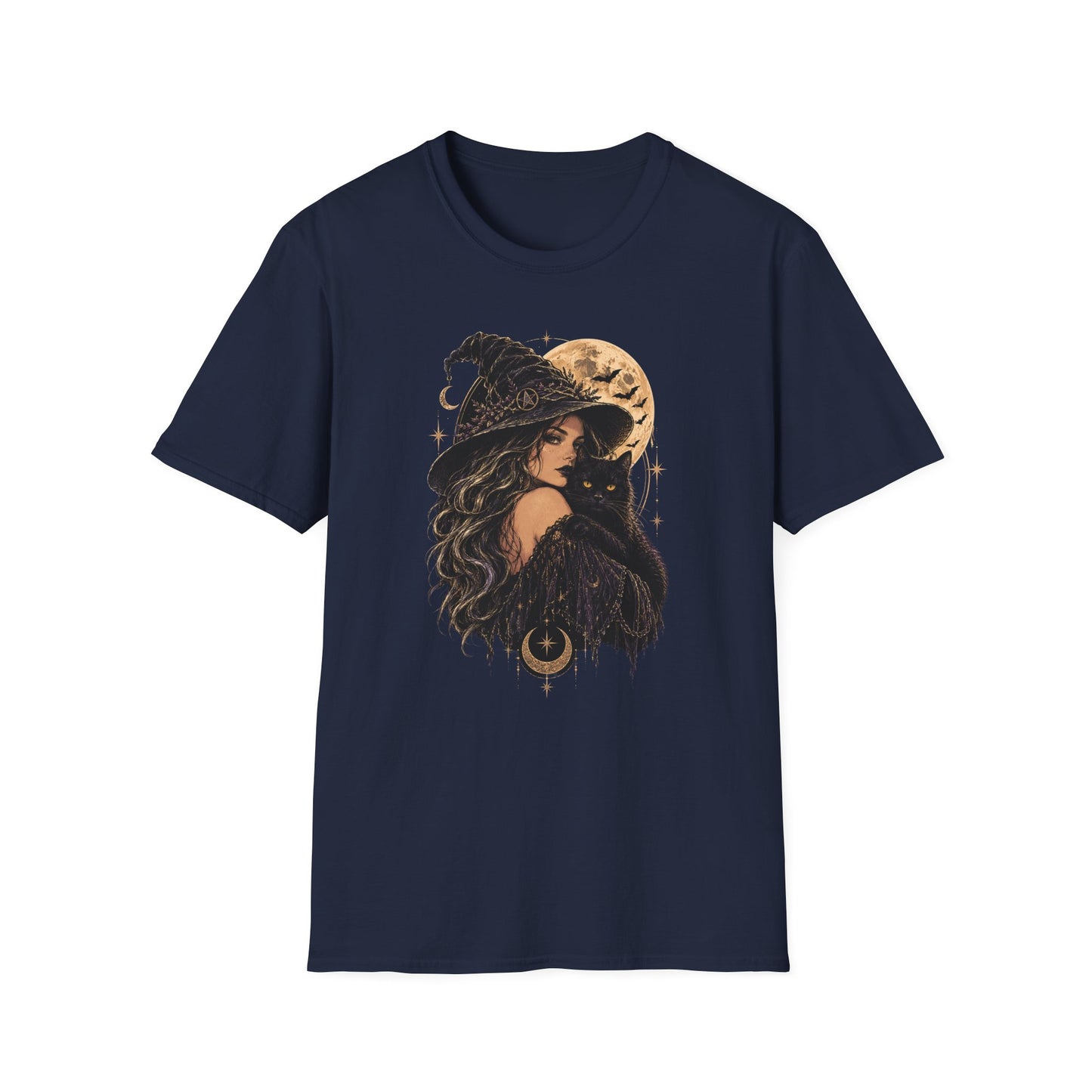 Witch & Black Cat Moon T-Shirt — Mystical Halloween Graphic Tee