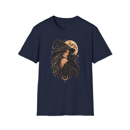 Witch & Black Cat Moon T-Shirt — Mystical Halloween Graphic Tee