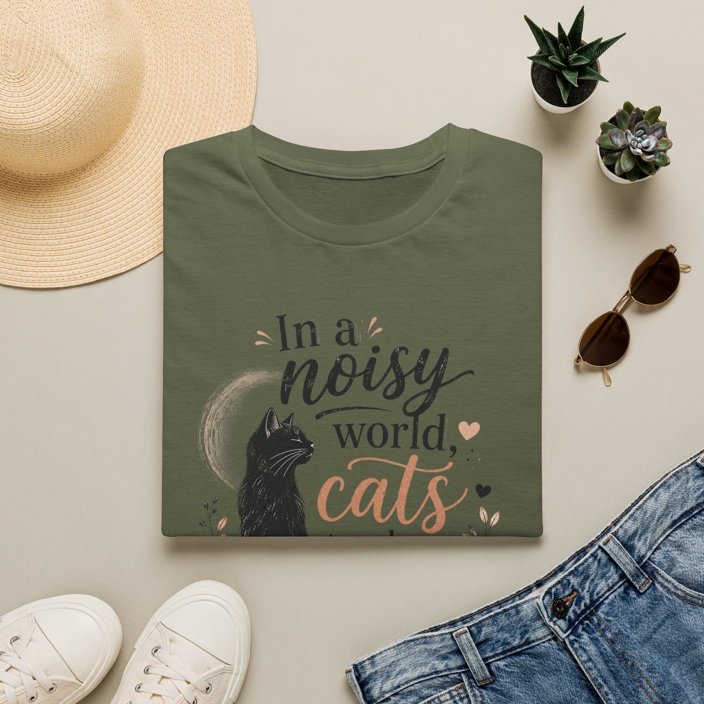 Cat Lover T‑Shirt — "In a Noisy World, Cats Teach Us Quiet Love"