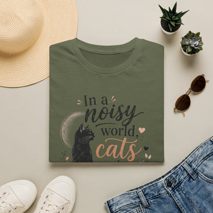 Cat Lover T‑Shirt — "In a Noisy World, Cats Teach Us Quiet Love"