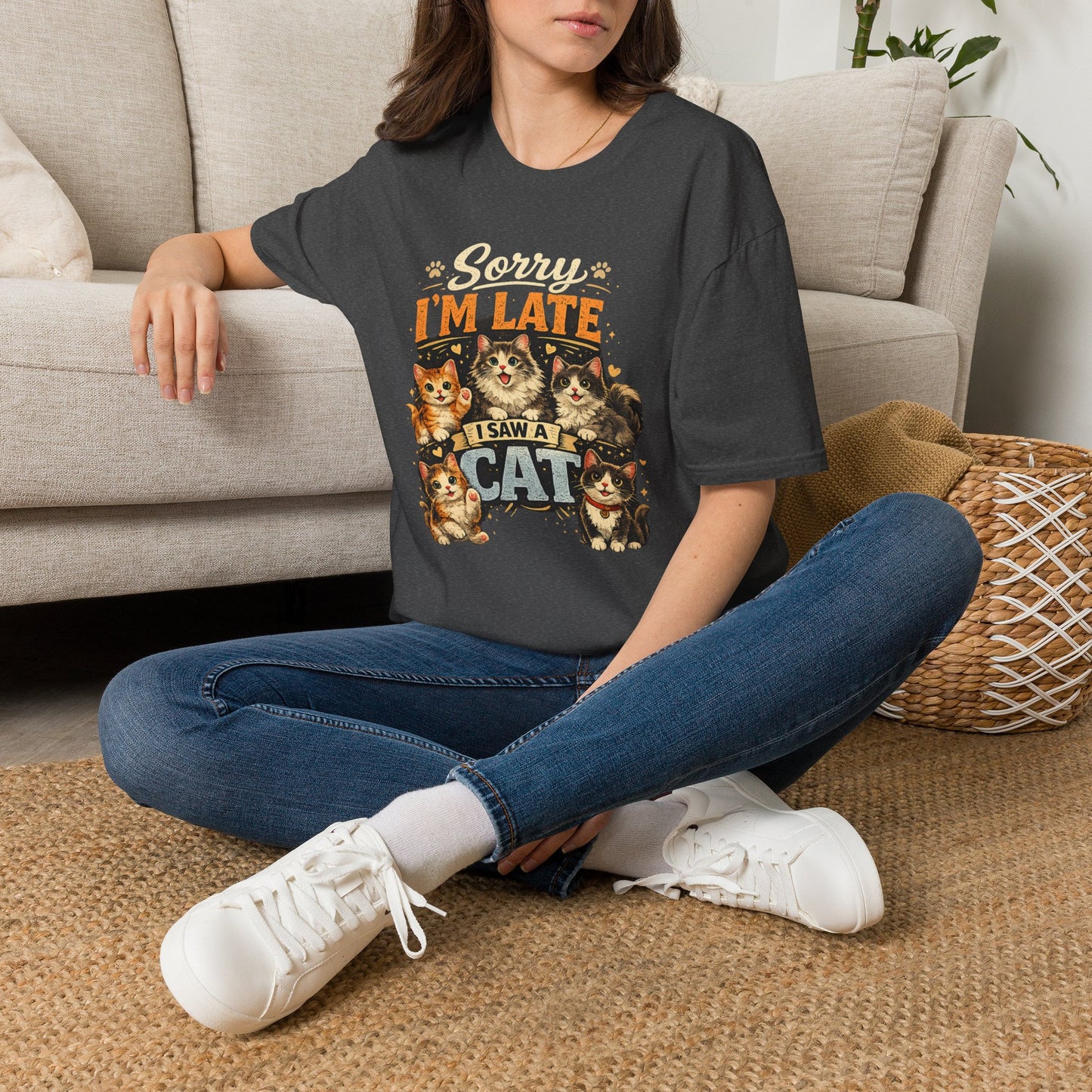Sorry I'm Late I Saw A Cat T-Shirt — Cute Cat Lover Graphic Tee