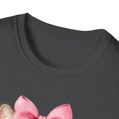 Camiseta de gato adorable: gatito con gafas, lazo rosa y chicle