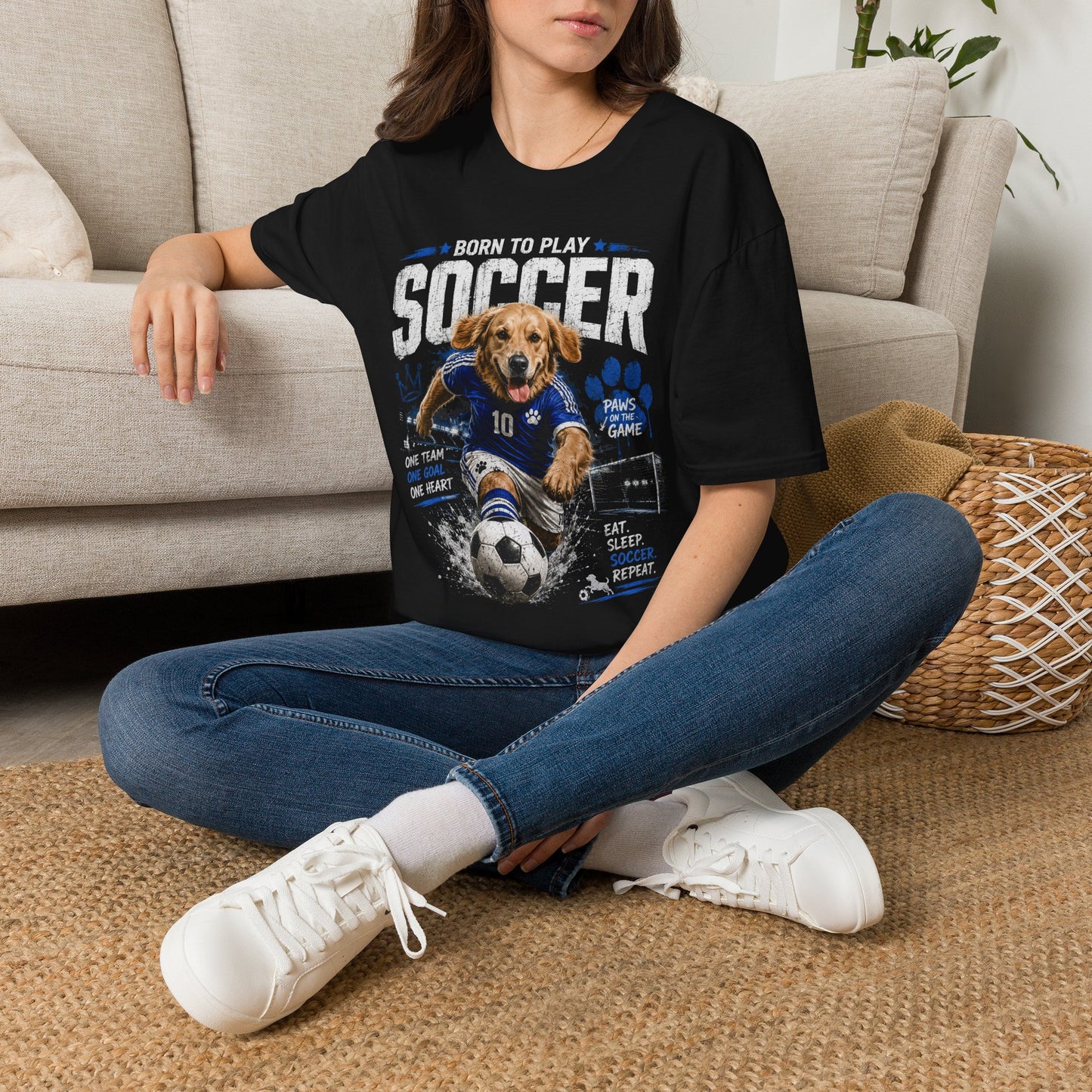 Born to Play Soccer T-Shirt — Golden Retriever Soccer Dog Design