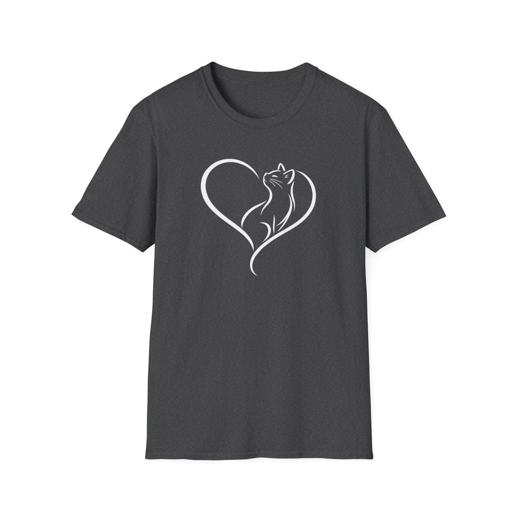 Cat Heart T-Shirt — Minimal Silhouette Cat Lover Tee