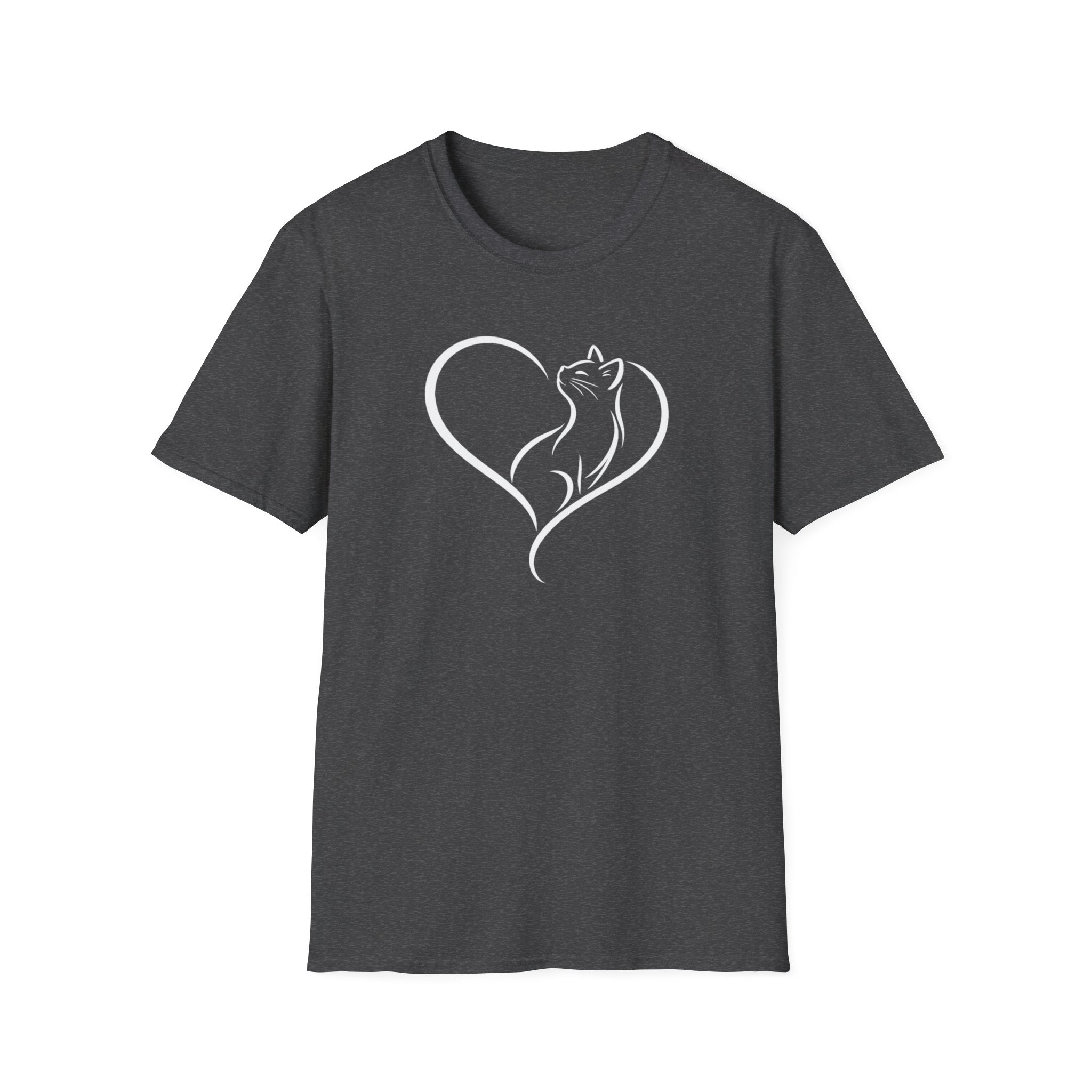 Cat Heart T-Shirt — Minimal Silhouette Cat Lover Tee