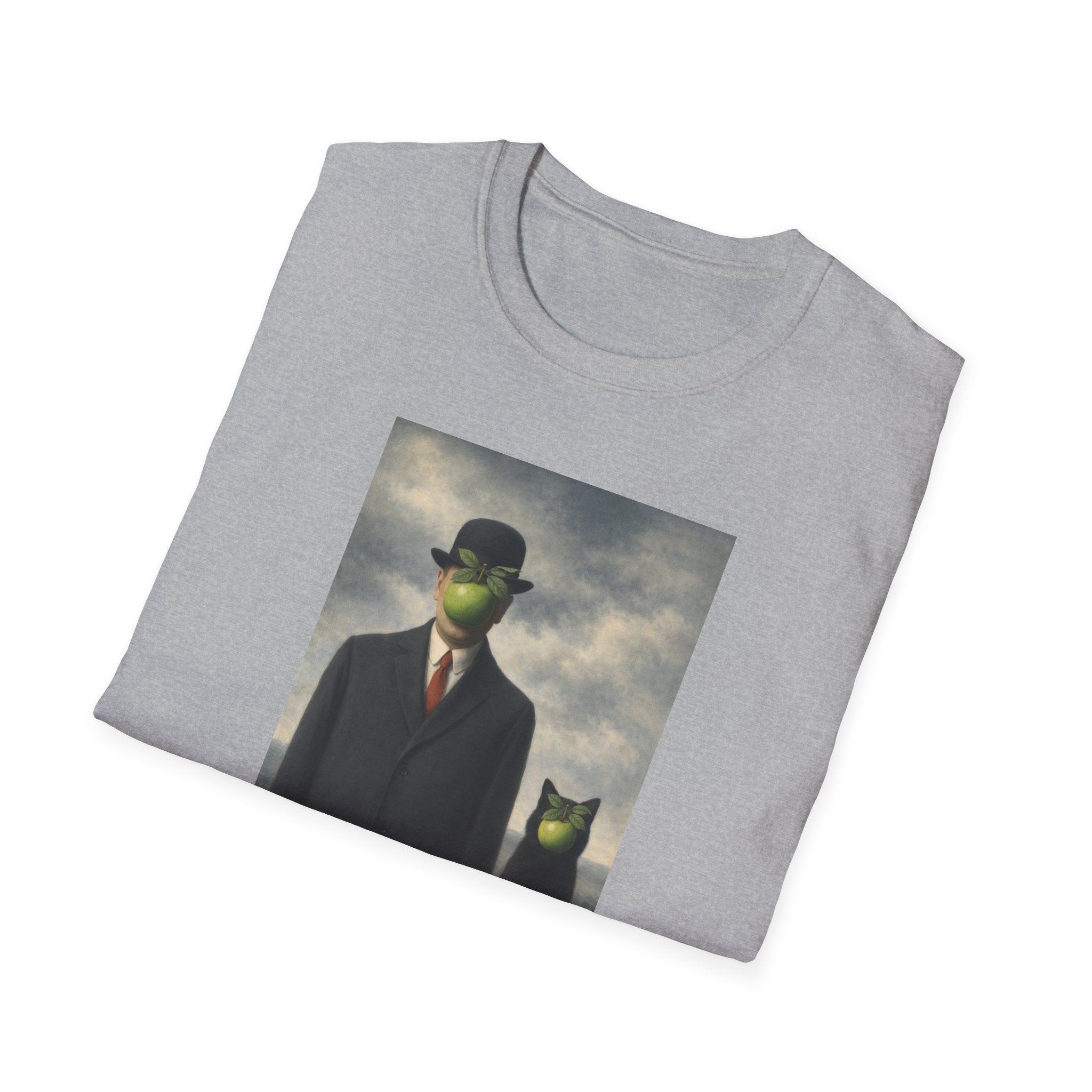 Surreal Magritte-Inspired Man with Apple T-Shirt — Vintage Surrealist Art Tee