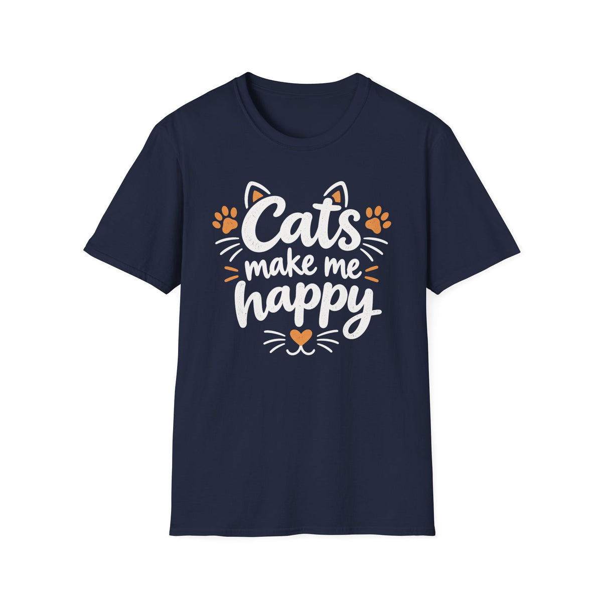 Cats make me happy T‑Shirt – Cute Paw Print & Heart Graphic Tee