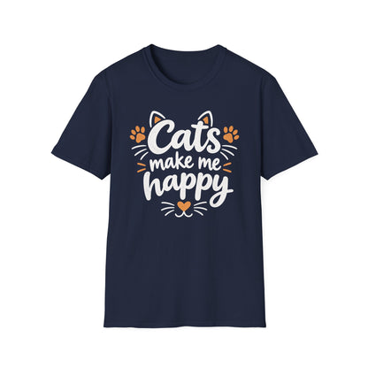 Cats make me happy T‑Shirt – Cute Paw Print & Heart Graphic Tee