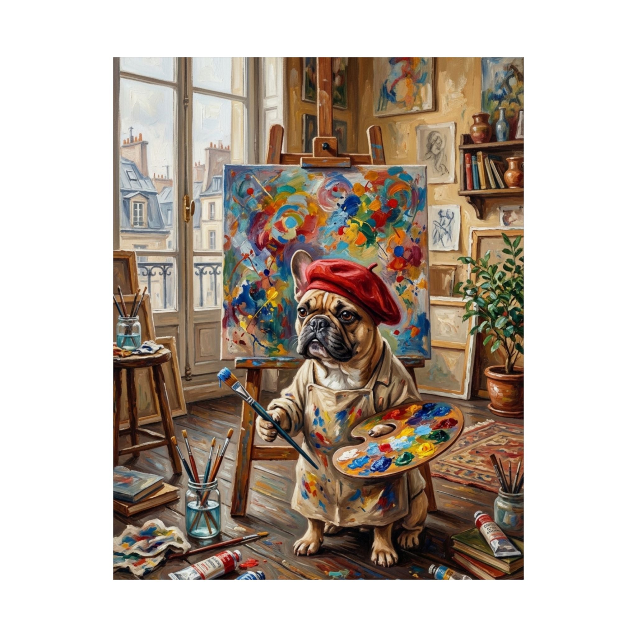 Artist French Bulldog Poster — Cute Painter Dog Art Print
