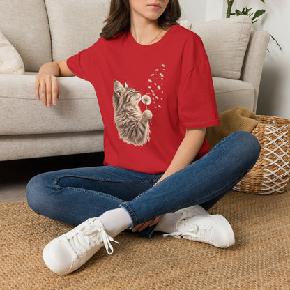 Cat Dandelion T-Shirt — Cute Cat Blowing Dandelion Graphic Tee