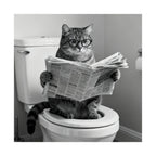Digital download Cat Bathroom Poster – Funny Cat Reading Newspaper Wall Art, Quirky Black & White Matte Vertical Print