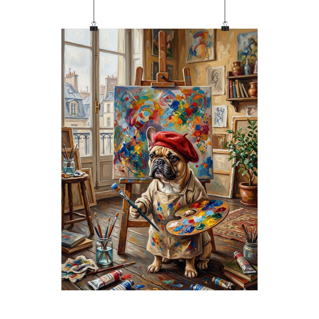 Artist French Bulldog Poster — Cute Painter Dog Art Print