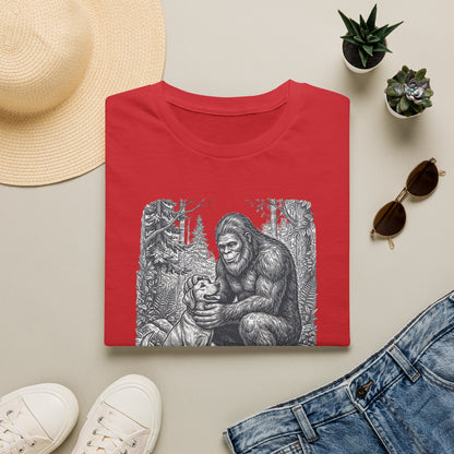 Bigfoot & Dog Graphic T-Shirt — Retro Wilderness Sasquatch Design