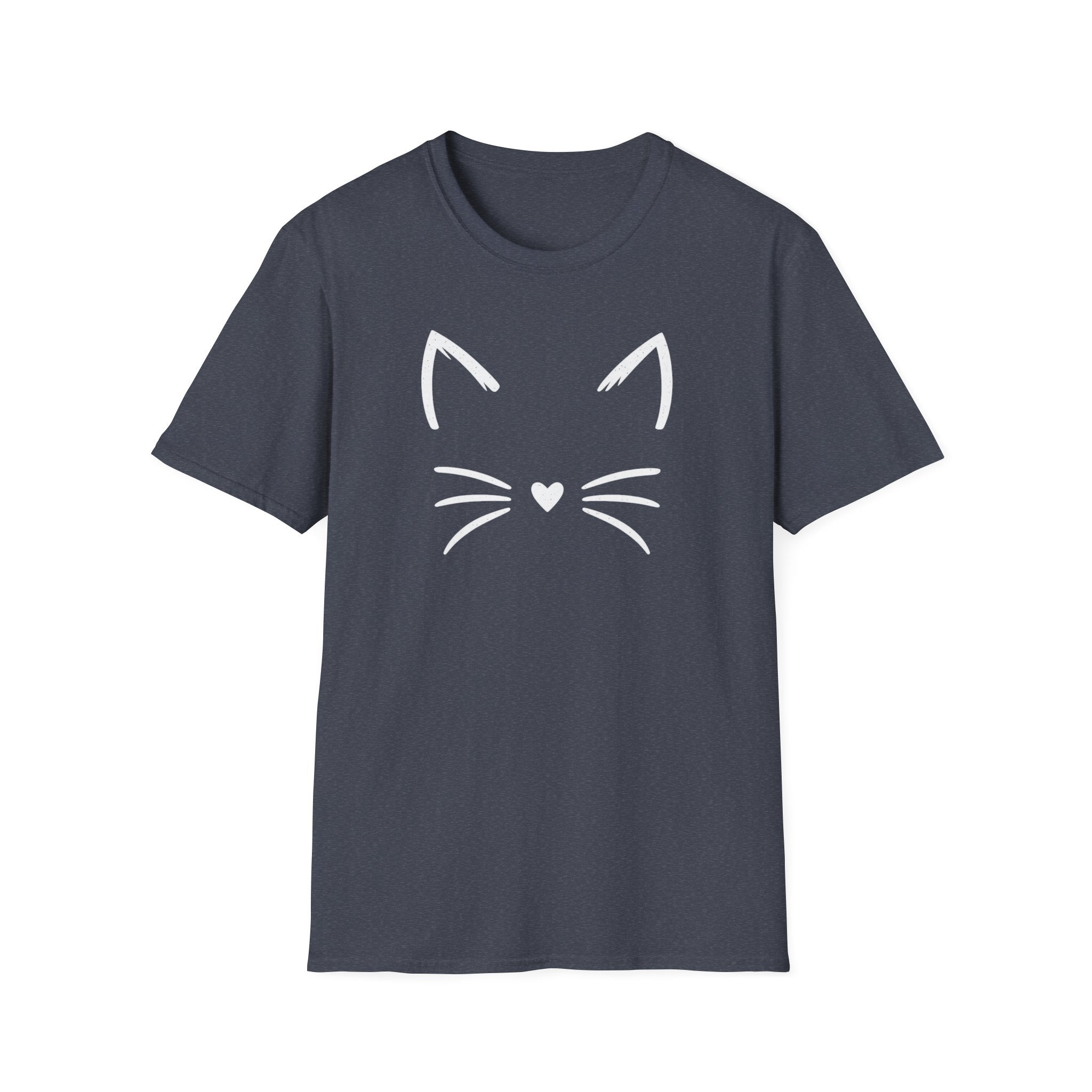 Cat Face Heart Nose T-Shirt — Cute Minimal Graphic Tee for Cat Lovers