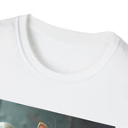 Camiseta Selfie Extraterrestre — Camiseta con gráfico de un lindo gato pelirrojo y un amigo OVNI