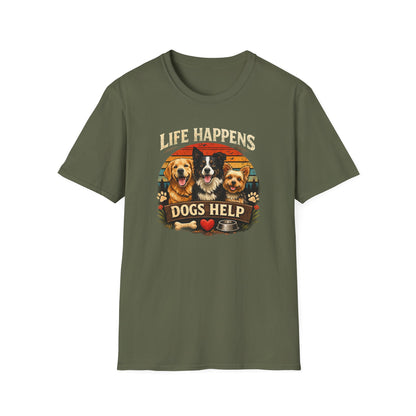 Life Happens Dogs Help T-Shirt — Vintage Rescue Dog Lover Tee